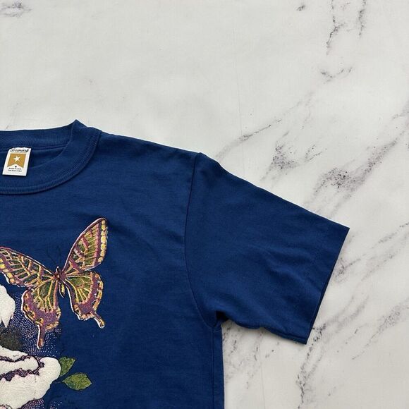 Bomark Womens Vintage 80s Graphic Tee Size M Blue Floral Butterfly Crewneck - Picture 3 of 12